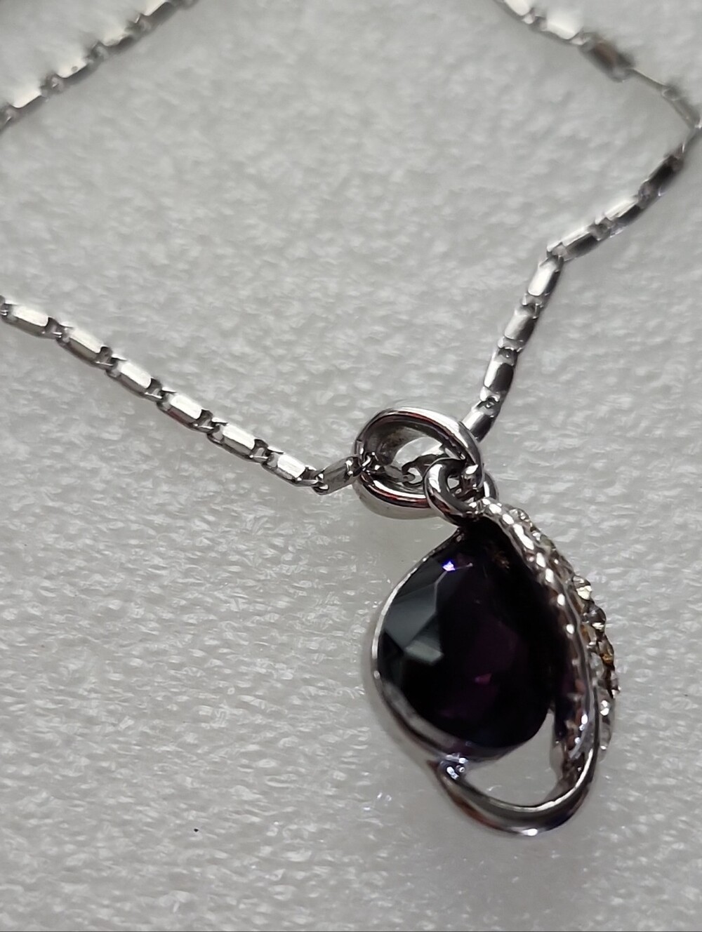 Hand Crafted Silver Necklace with Purple Teardrop Pendant